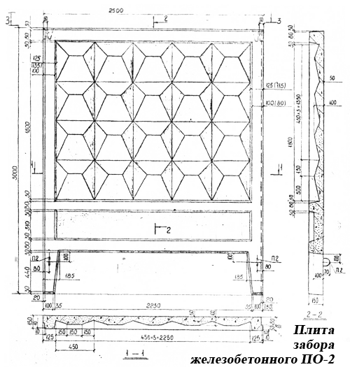Плита забора железобетонного ПО-2